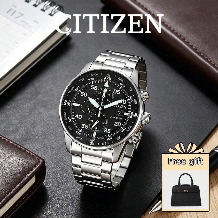 Jam Tangan Pria Citizen CA0690‑88E Tangguh Bergaya Pilot dengan Kronograf, Dial Kompas Hitam dan Gelang Baja Perak, Cocok untuk Aktivitas Luar Ruangan dan Gaya Perkotaan - Perak - View 1