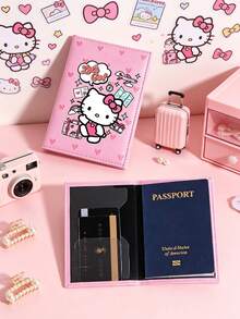 SANRIO 可愛愛心 Hello Kitty 圖案 PU 皮革護照套，附卡槽、多卡槽收納整理、機票夾，旅行必備 - 彩色 - 查看 5