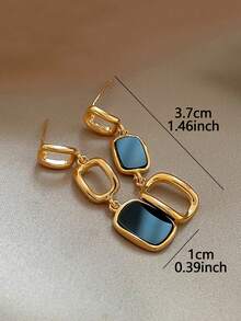 1 Pair French Vintage Asymmetric Oil Drop Square Tassel Earrings, Suitable For Women's Daily Casual Wear - Yellow Gold - View 3