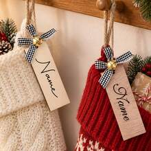 Custom Bow Bell Stocking Tag, Personalized Christmas Ornament, Farmhouse Christmas Tree Decoration, Customized Name Wooden Hanging Tag For Mantel Stockings, Customizable Holiday Party Decor, Festive Gift For Family Friends, Christmas Gift 2026 - Multicolor - View 6