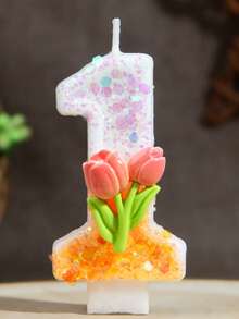 1pc Birthday Candle Number 0-9 Tulip Decoration, Suitable For Girls' Birthday Cake Decoration, Holiday Party, Children's First Birthday, Cake Shop, Dessert Shop, Photography Props - Orange - View 3