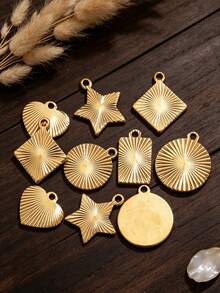 5pcs Stainless Steel Sunburst Pattern Charms Pendants Heart Square Star Round Disc Pendants For DIY Necklace Jewelry Making Supplies - Pendants - View 3