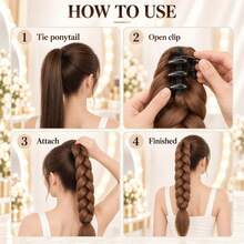 Pre-Braided Ponytail Braids, Thick Braided Hair Extensions, Suitable For Weddings, Concerts, Halloween, Cosplay, Vacations, K-Pop, Y2K And Photo Shoots - Light Brown - View 5