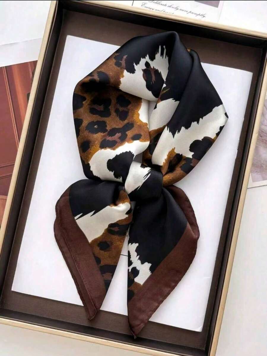 1pc Women's Leopard Print Square Silk Fabric Headscarf Scarf Decorative Scarf, Suitable For Daily Use - Multicolor - View 1