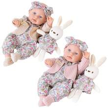 2 Styles Floral Rabbit Theme 12in Reborn Doll, Floral Romper, Knitted Cardigan, Bow Headband, Knitted Socks + Matching Rabbit Plush Doll, Beige + Light Pink Dual Color Set, Soft Fabric, Girls Dress-Up Accessories, Gift For Children - Multicolor - View 7
