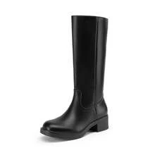 Women's Knee-High Boots, Comfortable Chunky Block Heel Pointed Toe Pull On Side Zipper Suede Slouch Riding Boots - Black - View 5