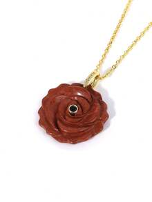 1pc Crystal Carved Rose Flower Necklace Pendant Natural Stone Amethyst Quartz Agate Handmade Jewelry Charm For Women H960 - Necklace - View 16