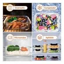 Juego de 12 Recipientes Herméticos de Vidrio con Tapa, Contenedores para Alimentos, Tóperes Reutilizables para Cocina, Refrigerador y Congelador - Ver 2