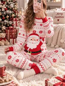 2pcs Women Comfortable Christmas Pajama Set, Soft Fabric Sleepwear Homewear Suit - Multicolor - View 5