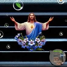 2D Flat Lily Jesus Sacred Heart Air Vent Clip - Random Scent, Acrylic Car Diffuser, DIY Fragrance, Auto Interior Decor, Ideal Gift For Family & Friends - A - View 8