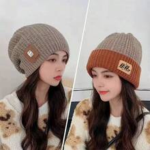 New Double-Sided Wearable Slouchy Beanie Hat, Korean Style Knitted Hat, Autumn/Winter Casual Elastic Winter Hat, Warm Ear Protection, Cold-Proof, Warm - Reversible With Knitted Hat - View 5