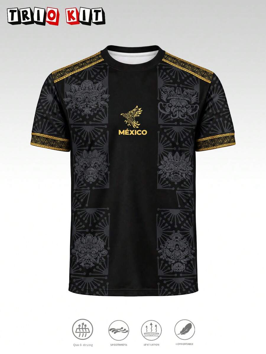 Mexico Men's Soccer Jersey & Eagle Pattern Design Lightweight Soft T-Shirt & Match, Training, Casual Wear & Gift