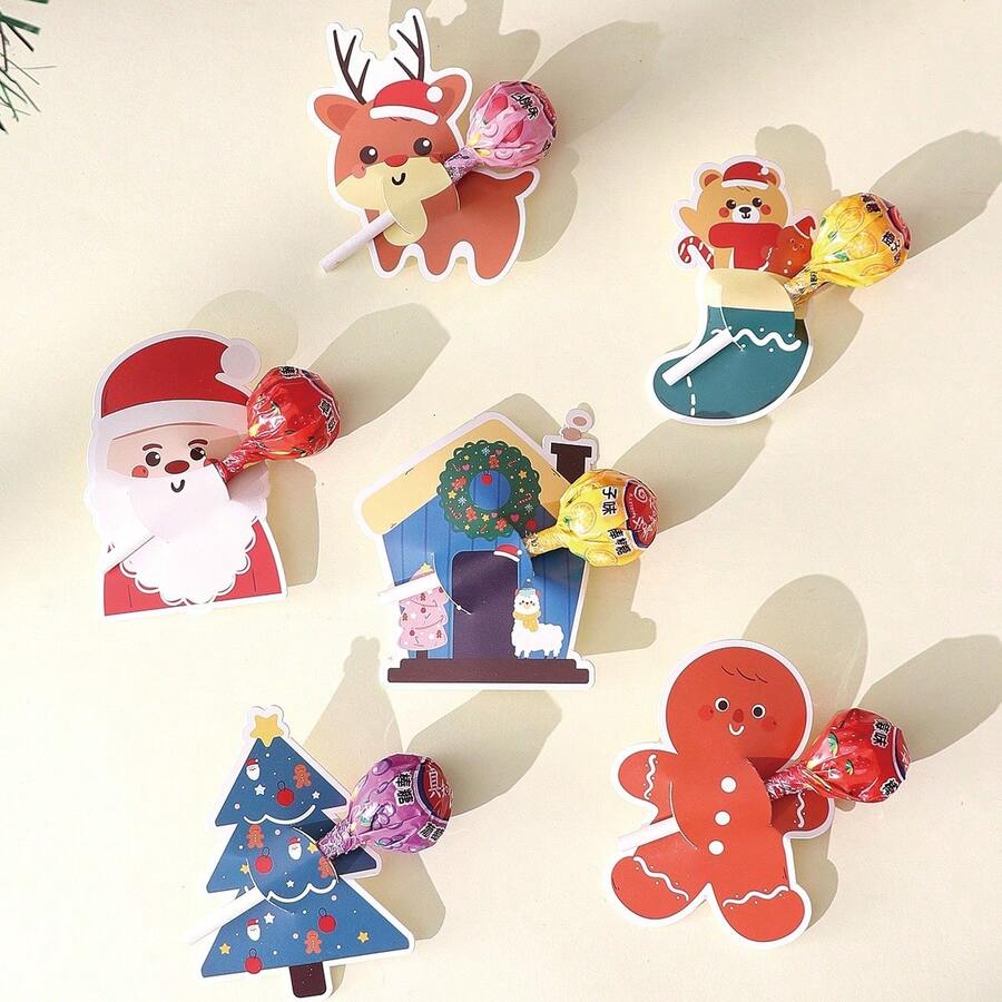30pcs/Set-Christmas Candy Cards, Lollipop Packaging Cards, Creative Candy Cards, Suitable For Santa Claus, Snowman, Reindeer, Gingerbread Man, Gift Packaging Cards, Christmas Gift Decoration Cards, Christmas - Multicolor - View 1