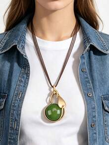 1 buah Kalung Batu Resin Bulat dengan Hiasan Ranting dan Daun Kreatif, Perhiasan Gaya Bohemian, Aksesori Hadiah Natal & Halloween, Cocok untuk Pemakaian Sehari-hari & Kencan, Hadiah untuk Pasangan - tali lilin - View 3