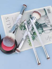 4pcs Grey Dual-Ended Makeup Brush Set, Professional Blush Concealer Eyeshadow Kabuki Brush Set, With Travel Storage Bag, Soft Synthetic Bristles - Multicolor - View 6