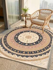 1PC Round Floral Pattern Faux Cashmere Machine Washable Area Rug, European Classical Palace Style Vintage Luxury Soft Rectangular Carpet, Living Room Bedroom Home Decor, All Season Use, Aesthetic Home Decoration - Multicolor - View 5