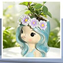 1pc Creative Fairy Princess Small Flower Pot, Balcony Gardening Mini Landscape, Succulent Planter, Desktop Decoration, Green Plant Container - Cartoon - View 5