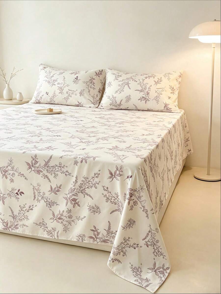1pc Bed Sheet - 100% Lightweight Polyester Fabric, Floral Print Bedspread, Breathable Bedding, Cute Bedroom Decor Bedspread, Guest Room, Master Bedroom