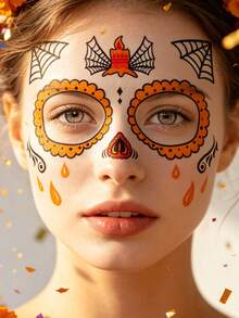 4pcs Day Of The Dead Temporary Face Tattoo Stickers, Sugar Skull Floral Cross Bird Candle Spider Web Face Decals, Colorful Mexican Festival Face Stickers, Suitable For Day Of The Dead, Party Makeup - Multicolor - View 5