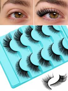 5 Pairs Cat Eye 3D Faux Mink-Style False Eyelashes, Soft Wispy Full Strip Lashes, Natural-Looking Lightweight Eyelashes For Everyday Makeup, Eye-Enhancing Beauty Lashes For Women - View 8