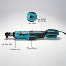 Kunci Ratchet Sudut Kanan Tanpa Kabel TORPOW 3/8" Drive 135N.M Torsi Tinggi 350RPM Baterai Lithium Kunci Listrik untuk Perbaikan Mobil di Ruang Sempit - Biru - View 2