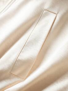 Women's Solid Color Long Sleeve Silk-Texture Bomber Jacket - Beige - View 4