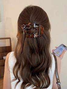 1PC Cute Cat-Shaped Leopard-Print Hair Clip With Acrylic Openwork Design And Strong Clasp-Y2K-Style Playful Women's Hair Accessory - Brown - View 6