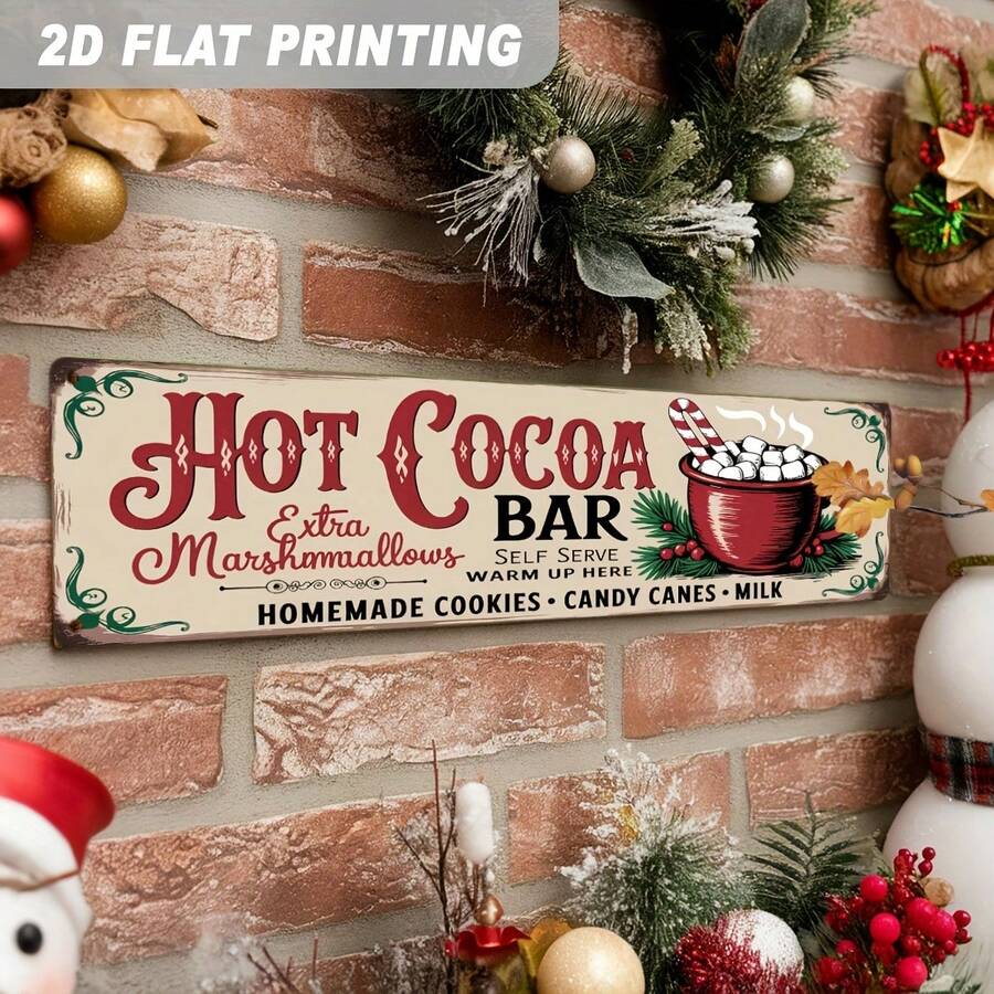 2D Datar 1 buah Papan Logam Bar Cokelat Panas dengan Marshmallow Ekstra, Dekorasi Dinding Liburan Musim Dingin, Dekorasi Vintage, Cocok untuk Dapur, Ruang Tamu, Lorong Masuk, Papan dan Plakat Dekoratif, (Gaya Acak) - A - View 1