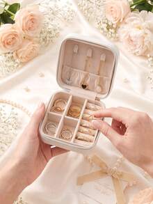 Cherry & Bow Style Jewelry Box For Women,PU Leather Portable Travel Jewelry Storage Box With 3 Necklace Hooks, Ring Storage Compartment,Gift Ideas - Cherry & Bow - View 4