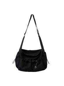 Women's Large Capacity Crossbody Bag With Pendant, Unisex Multi-Pocket Drawstring Waterproof Nylon Shoulder Bag, College/Campus Style - Multicolor - View 7