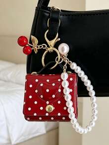 Women's Mini Coin Purse Keychain With Pearl Chain And Small Cherry, Cute Designer Style Handbag Tote Bag Charm Accessory - Multicolor - View 6