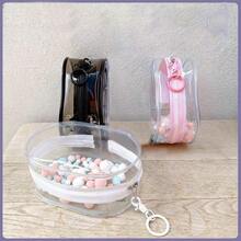 1pc Portable Character Mini Figure Transparent Display Bag (With Keychain And Colorful Ball, No Figure Included), Hanging Style Blind Box Storage Bag, Zipper Closure, Dust-Proof Collectible Box, Cute Bag Charm, Backpack Pendant, Car Key Chain - White - View 1