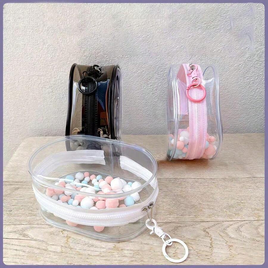 1pc Portable Character Mini Figure Transparent Display Bag (With Keychain And Colorful Ball, No Figure Included), Hanging Style Blind Box Storage Bag, Zipper Closure, Dust-Proof Collectible Box, Cute Bag Charm, Backpack Pendant, Car Key Chain - White - View 1