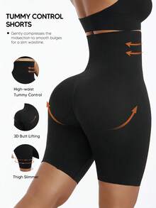 Women Plus Size Seamless Shaping Shorts, Tummy Control Butt Lift Body Shaper - Black - View 1