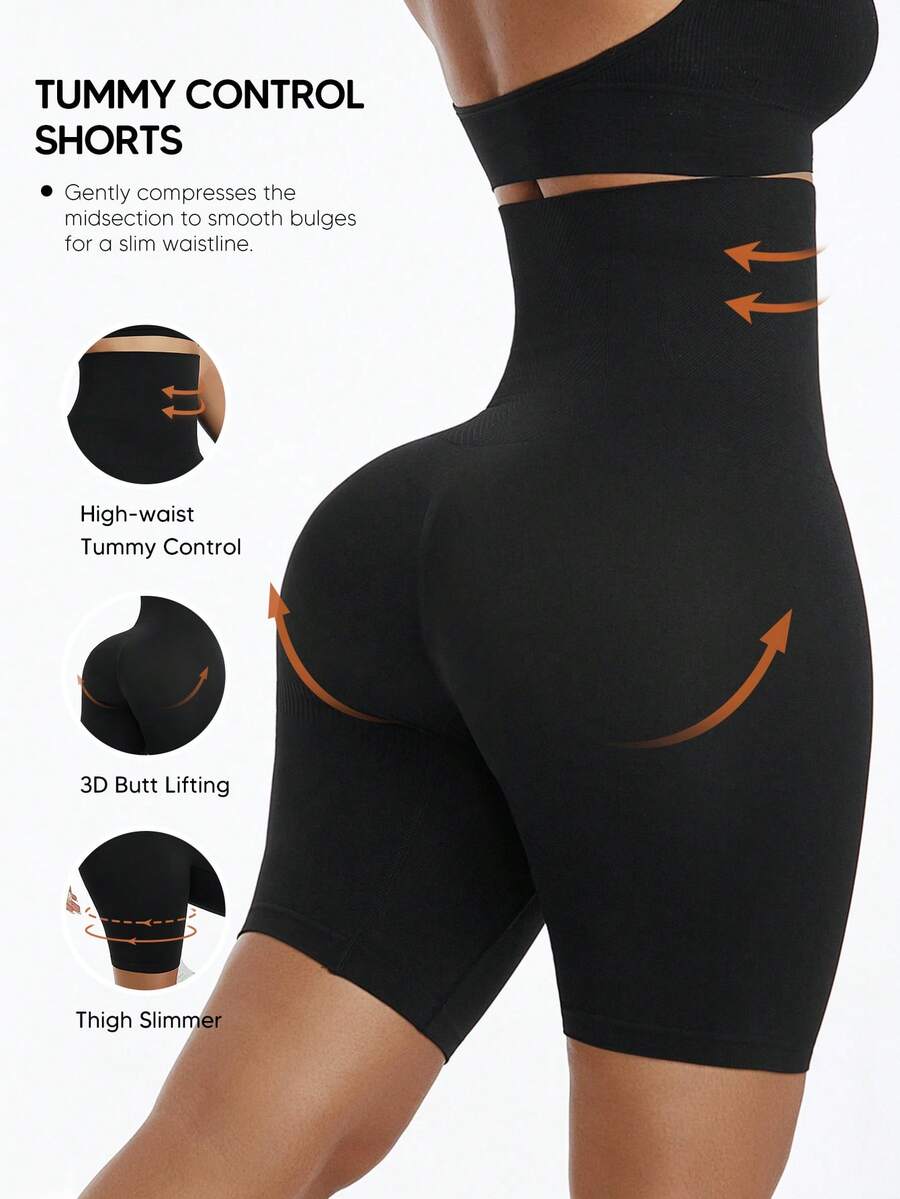 Women Plus Size Seamless Shaping Shorts, Tummy Control Butt Lift Body Shaper - Black - View 1