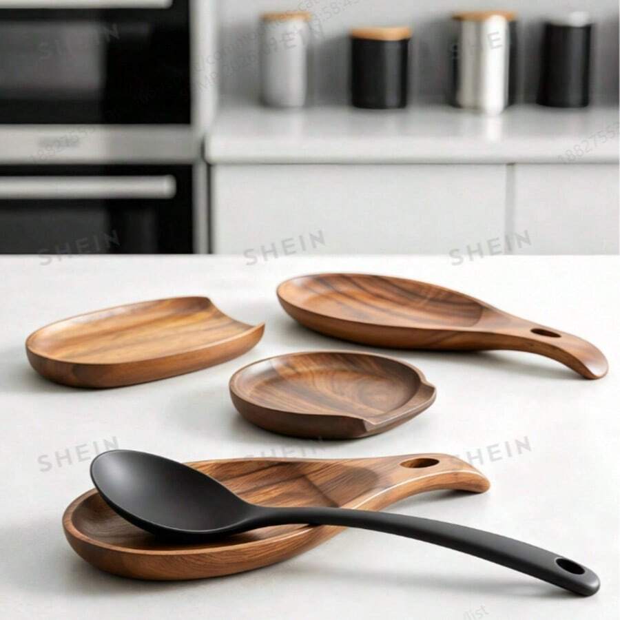 1pc Rosewood Spoon Holder, Cooking Utensil Storage Rack, Heat-Resistant Wooden Kitchen Utensil Stand, Suitable For Stove Top, Soup Spoon, Spatula, Brush, Scraper And Other Kitchen Utensils - Brown - View 1