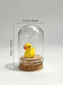 Yellow Duck Resin Figurine In Glass Dome, Miniature Duck Desktop Ornament With Cork Base, Home Office Tabletop Decor For Shelf And Desk - Yellow Duck - View 2
