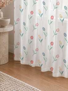 2 Buah Tirai Jala Kepadatan Tinggi Motif Garis Bunga Tulip Aneka Warna, Panel Jendela Saku Batang Penyaring Cahaya - MultiWarna - View 5