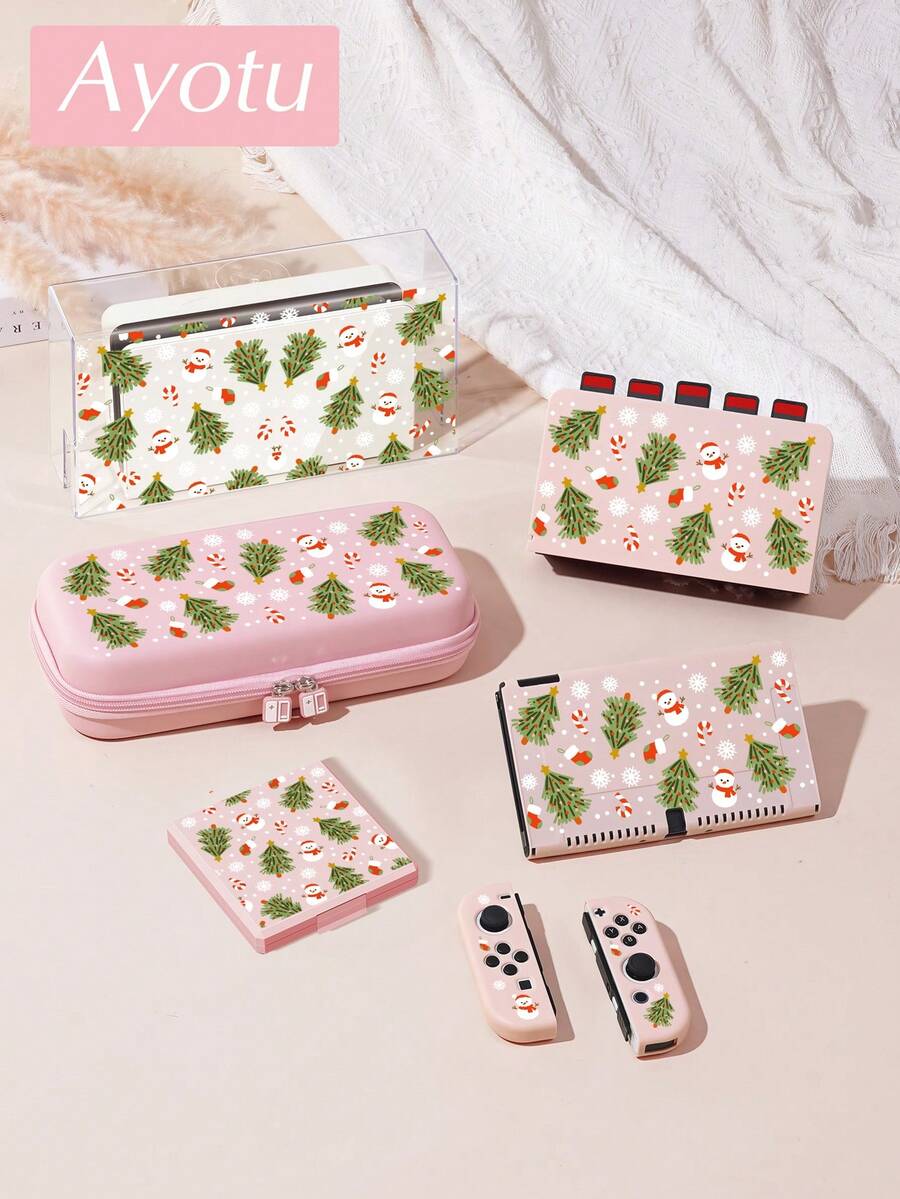 Ayotu Christmas Tree & Snowflake & Snowman Pattern Game Console Shell And Accessories Compatible With Switch/Switch OLED/Switch Lite, Set Includes Protective Case, Storage Bag, Dock Shell, Controller Protective Cover And Multiple Style Accessories To Choose From, Winter Romance, Christmas/Easter/Back To School/Birthday/Anniversary Gift