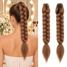 Pre-Braided Ponytail Braids, Thick Braided Hair Extensions, Suitable For Weddings, Concerts, Halloween, Cosplay, Vacations, K-Pop, Y2K And Photo Shoots - Light Brown - View 6