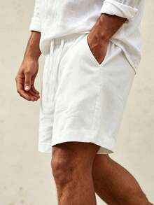 Men's Casual Elastic Waist Drawstring Lightweight Summer Beach Shorts, For Him - White - View 3