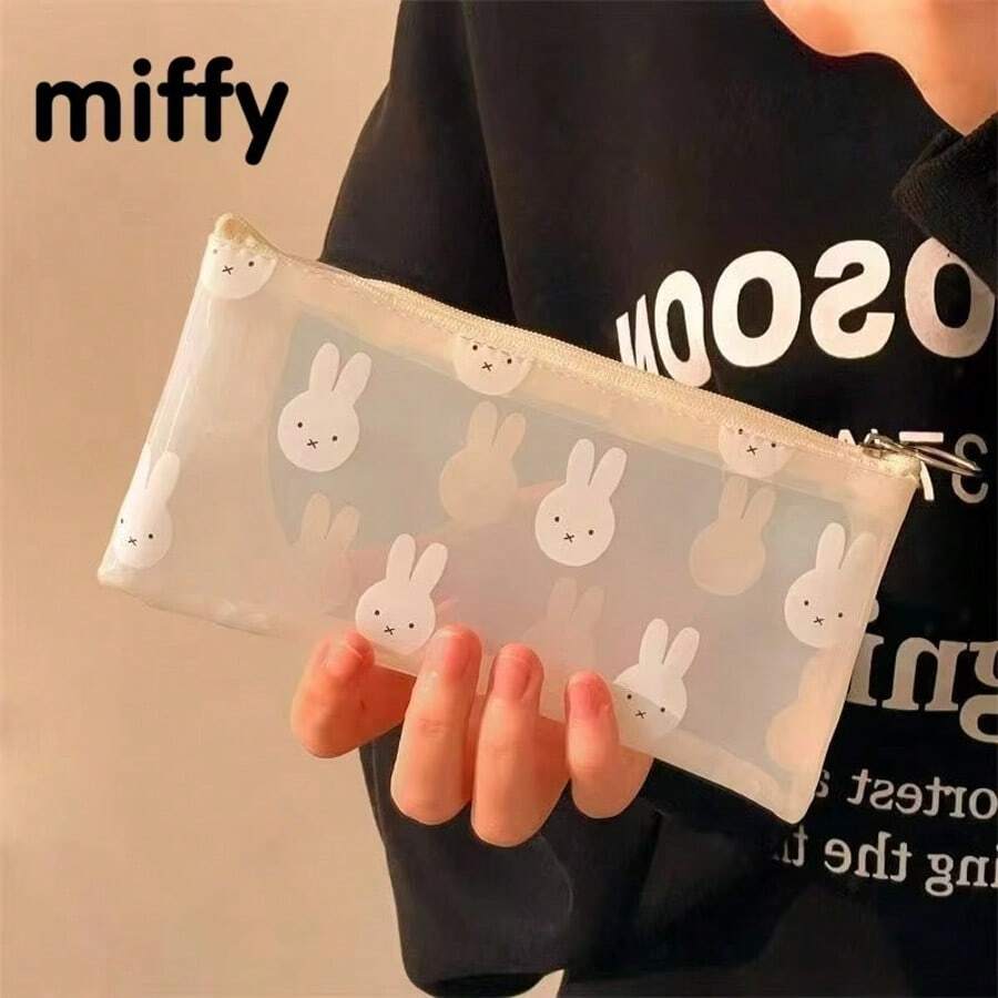 1pc Miffy Theme Transparent Frosted Pencil Case, Minimalist All-Over Rabbit Head Pattern Design, Semi-Transparent Frosted Material With Refreshing Texture, Smooth Zipper Closure Without Jamming, Long Large Capacity Can Store Multiple Pens, Erasers, Rulers And Other Stationery, Also Can Be Used As A Small Makeup Storage Bag, Portable And Lightweight Without Taking Up Space, Ideal Birthday Gift, Suitable As Birthday Surprise Gift, Birthday Party Favor, Gift Exchange With Friends, Fresh And Healing Style Storage Bag, Perfect For Daily Study And Office Storage Or As A Birthday Gift For Friends. - Multicolor - View 1