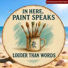 1pc 2D Flat Round Sign, Creative Studio Round Wall Decor With Brushstroke Inspired Vintage Metal Wall Art, Metal Wall Decoration, Suitable For Home, Garage, Restaurant, Cafe Wall Decor Sign (Random Hole Position) - A - View 6
