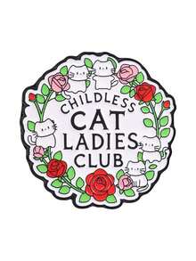 1 Pc Childless Cat Ladies Club Enamel Pin, Cute Kitten With Rose Wreath Brooch, Cat‑Lover Badge For Backpack Clothing - Multicolor - View 10