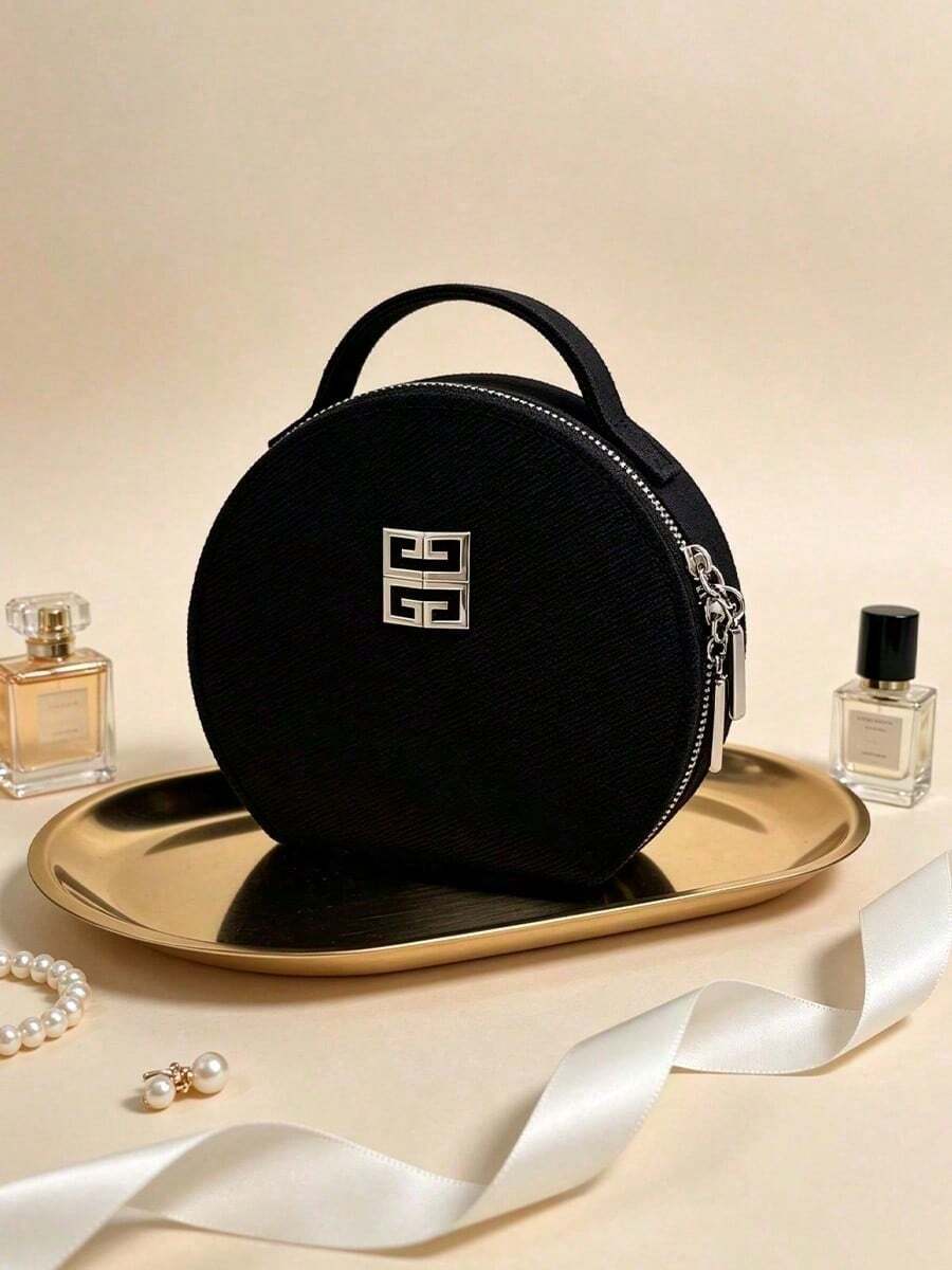 Givenchy Parfums Black Round Cosmetic Bag 4G Logo Portable Handheld Travel Makeup Storage Bag Multi-Functional Toiletry Organizer Elegant Women's Holiday Gift - Black - View 1