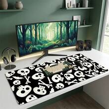 Black Background White Skull And Bone Pattern Gaming Mouse Pad, Anti-Slip Rubber Desktop Mat, Smooth Sliding Surface For PC Laptop Office Home, Gothic Abstract Art Decor, Back To School Supplies - A - View 2