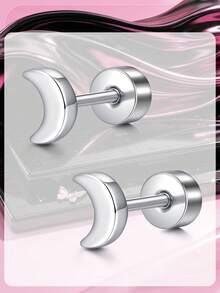 2pcs Flat Back Earrings For Women Stud Earrings Stainless Steel, Star Heart Shaped Cartilage Tragus Helix Piercing - Flat - View 4