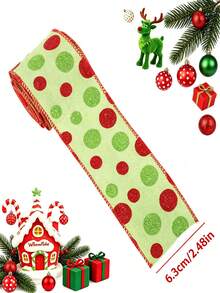 5pcs Christmas Wired Edge Ribbon Elf Hat And Leg Multi-Point Vortex Diagonal Stripe Ribbon Family Party Bow Decoration Christmas Tree Wreath Gift Packaging DIY Crafts, 2.5 Inches (Cute Style) - 1 YEAR - View 3