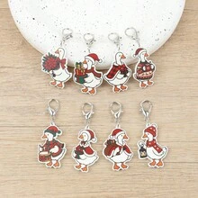 2D Flat 8pcs Acrylic Christmas Goose Keychain Set Gift, Santa Claus Costume And Red Lipstick Elements, Vintage Holiday Cartoon Style Decoration, Suitable For Backpack, Christmas Tree And Car Decoration, Fun Birthday Christmas Holiday Gift - Multicolor - View 5