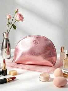 Metallic Pink Shell‑Shaped Cosmetic Pouch Shiny Faux‑Leather Large Capacity Travel Makeup Storage Gift For Women Giorgio Armani Metallic Pink Shell‑Shaped Cosmetic Pouch - Watermelon Pink - View 2